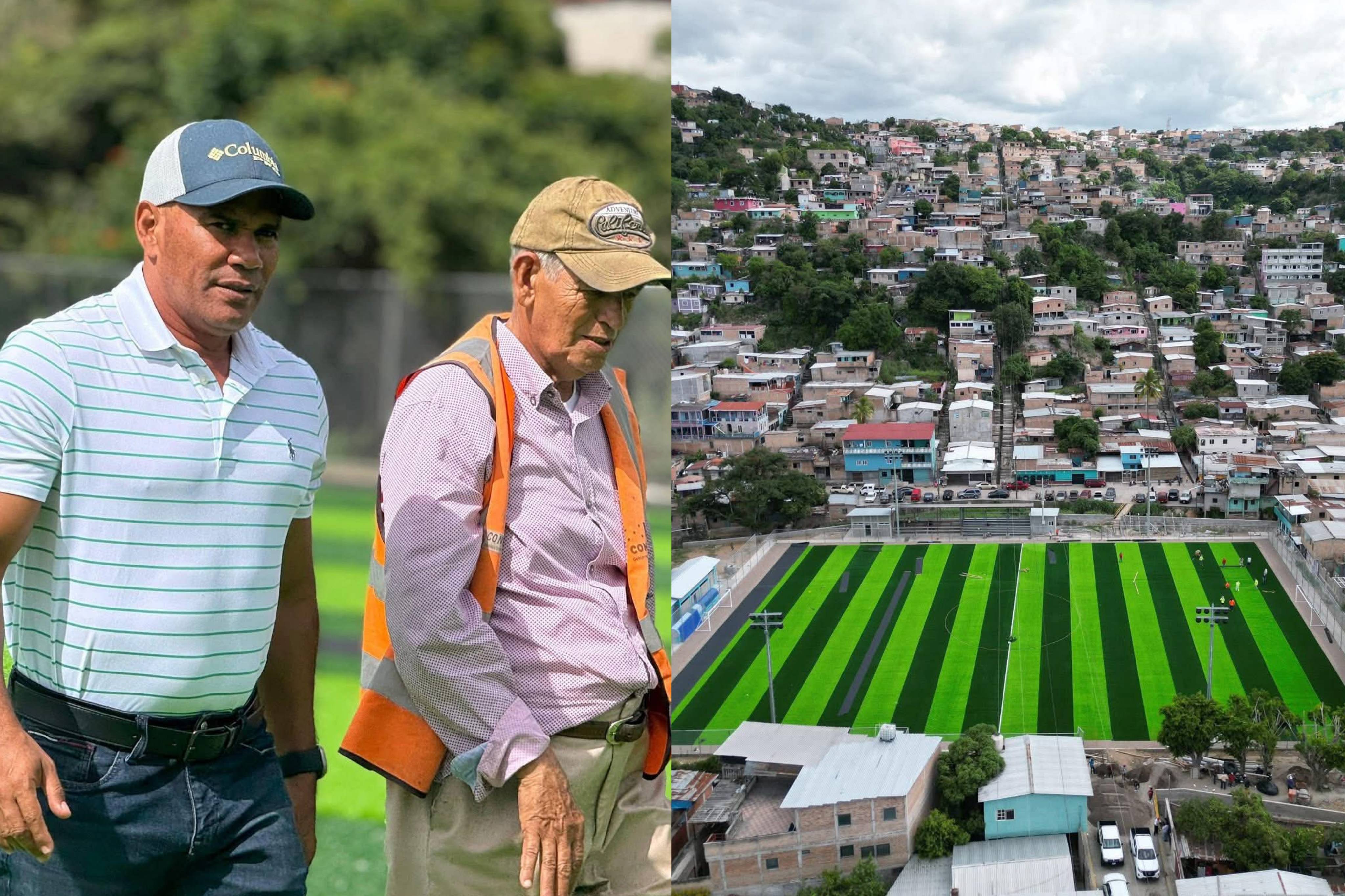 Comisionado de CONDEPOR supervisa avance de cancha sintética en colonia 21 de Febrero en Tegucigalpa