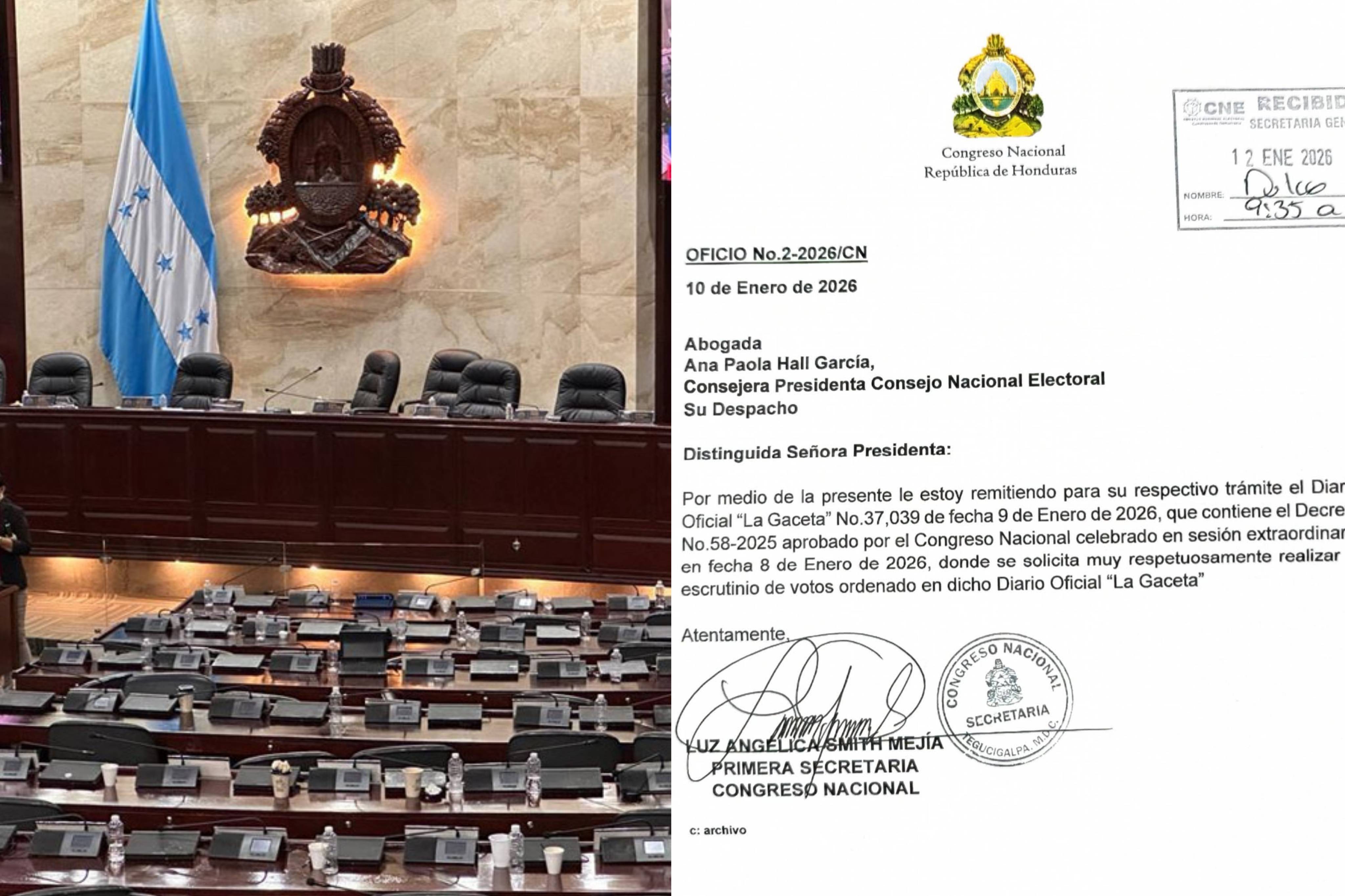 Congreso Nacional remite al CNE decreto publicado en La Gaceta para la ejecuci&oacute;n del escrutinio total de las JRV