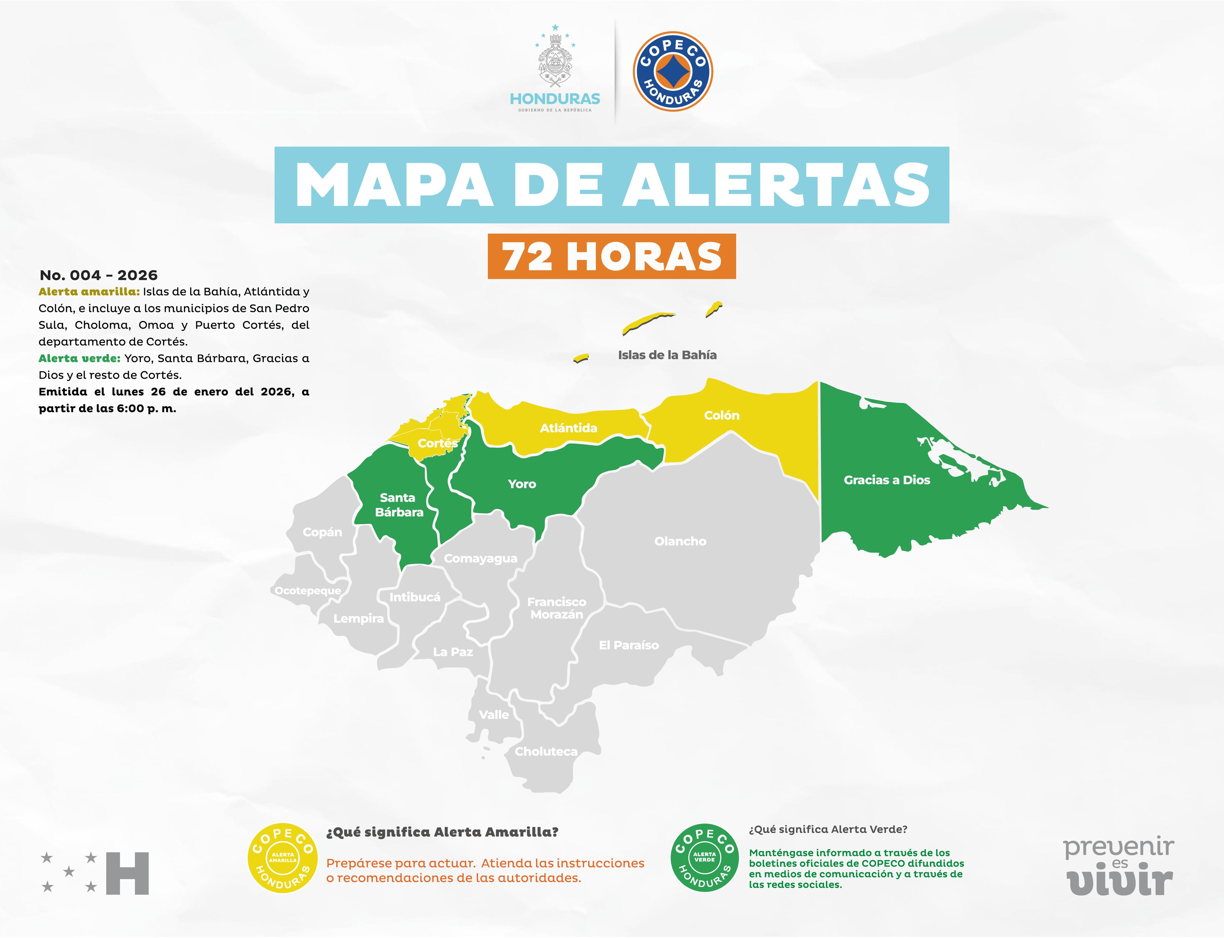 COPECO declara Alerta Amarilla y Verde por ingreso de frente fr&iacute;o al...