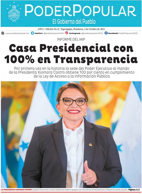 Casa Presidencial de Honduras con 100% en Transparencia