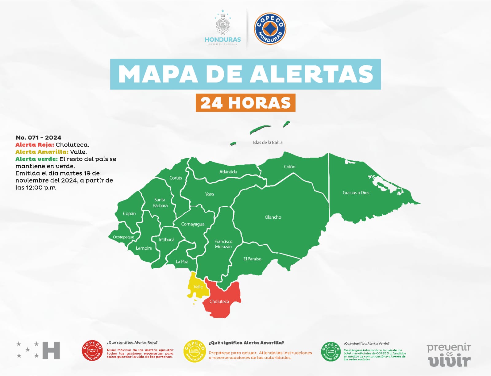 COPECO extiende la Alerta Roja para Choluteca, Valle en Amarilla y el resto del país en Verde